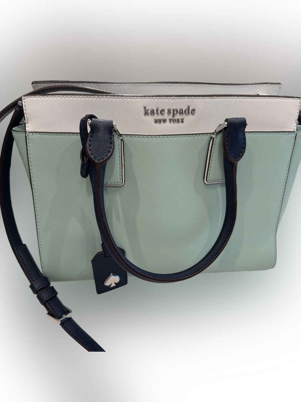 Kate Spade Cameron Medium Satchel/crossbody Pale Green, White & Navy Accents NEW